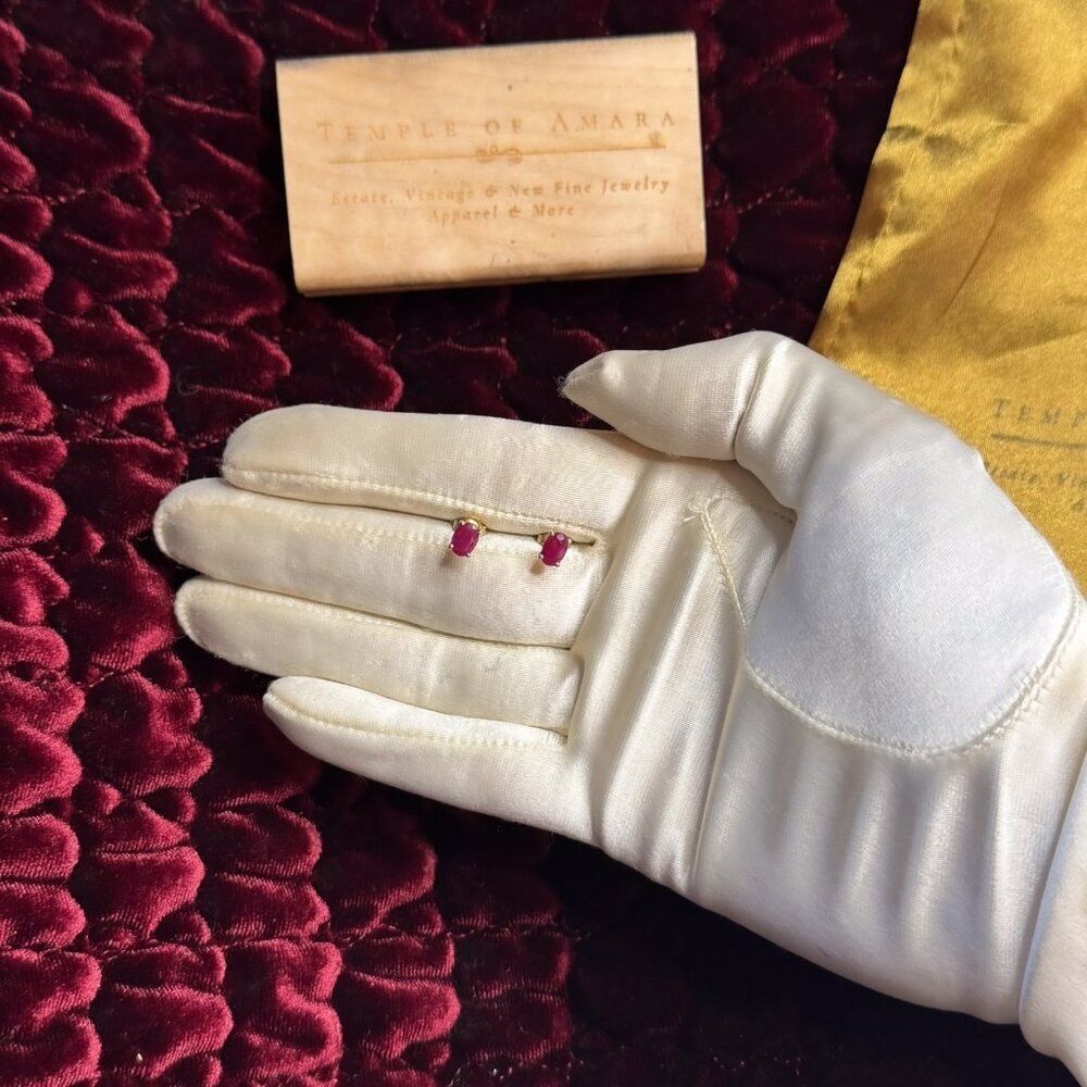 VINTAGE- 14K Gold Natural Ruby Earrings -1.25 Carat T.W. Oval Cut Burmese Rubies - Picture 15 of 16